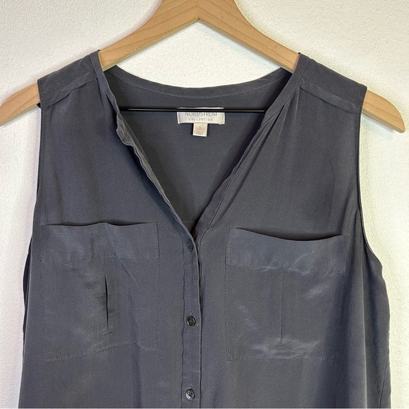 Nordstrom Collection Silk Shell Collared Tank Charcoal Grey Small - Picture 2 of 11